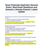 Texas Pesticide Applicator General Exam | Real Exam Questions and Answers | Already Passed | Latest Update