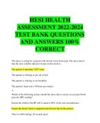 HESI HEALTH   ASSESSMENT 2022-2024   TEST BANK QUESTIONS   AND ANSWERS 100%   CORRECT  