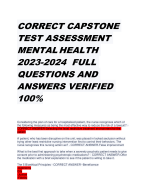 CORRECT CAPSTONE  TEST ASSESSMENT MENTAL HEALTH 2023-2024  FULL QUESTIONS AND ANSWERS VERIFIED 100%