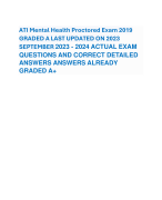 ATI Mental Health Proctored Exam 2019 GRADED A LAST UPDATED ON 2023 SEPTEMBER 2023 - 2024 ACTUAL EXAM QUESTIONS AND CORRECT DETAILED ANSWERS ANSWERS ALREADY GRADED A+