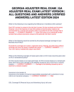 GEORGIA ADJUSTER REAL EXAM | GA ADJUSTER REAL EXAM LATEST VERSION | ALL QUESTIONS AND ANSWERS (VERIFIED ANSWERS) LATEST EDITION 2024