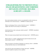 STRAIGHTERLINE NUTRITION FINAL  EXAM 250 QUESTIONS AND VERIFIED DETAILED ANSWERS  2023-2024 ALREADY A GRADE.