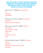 NUR 265 EXAM 3 LATEST UPDATE 2022-2023  COMPLETE 230 QUESTIONS AND CORRECT  ANSWERS (LATEST UPDATE RATED A+)  GALEN COLLEGE OF NURSING