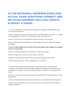 ATI RN MATERNAL NEWBORN EXAM 2020  ACTUAL EXAM QUESTIONS CORRECT AND  DETAILED ANSWERS 2023-2024 UPDATE  ALREADY A GRADE.