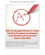BIOD 121 (portage) Module 6.1: Proper Nutrition Throughout Development Exam Questions (64 Terms) with Answers 2023-2024.