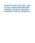 NCLEX PN POST TEST 2023 - 2024 ACTUAL EXAM QUESTIONS AND CORRECT DETAILED ANSWERS ANSWERS ALREADY GRADED A+