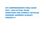 ATI COMPREHENSIVE FINAL EXAM 2023 - 2024 ACTUAL EXAM QUESTIONS AND CORRECT DETAILED ANSWERS ANSWERS ALREADY GRADED A+