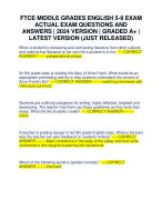 FTCE MIDDLE GRADES ENGLISH 5-9 EXAM ACTUAL EXAM QUESTIONS AND ANSWERS | 2024 VERSION | GRADED A+ | LATEST VERSION (JUST RELEASED)
