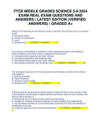 FTCE MIDDLE GRADES SCIENCE 5-9 2024 EXAM REAL EXAM QUESTIONS AND ANSWERS | LATEST EDITION (VERIFIED ANSWERS) | GRADED A+