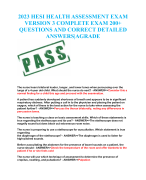 2023 HESI HEALTH ASSESSMENT EXAM VERSION 3 COMPLETE EXAM 200+ QUESTIONS AND CORRECT DETAILED ANSWERS|AGRADE