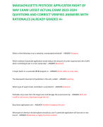 MASSACHUSETTS PESTICIDE APPLICATOR RIGHT OF WAY EXAM LATEST ACTUAL EXAM 2023-2024 QUESTIONS AND CORRECT VERIFIED ANSWERS WITH RATIONALES|ALREADY GRADED A+