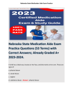 Nebraska State Medication Aide Exam Practice Questions (53 Terms) with Correct Answers; Already Graded A+ 2023-2024. 
