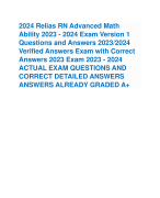 2024 Relias RN Advanced Math Ability 2023 - 2024 Exam Version 1 Questions and Answers 2023/2024 Verified Answers Exam with Correct Answers 2023 Exam 2023 - 2024 ACTUAL EXAM QUESTIONS AND CORRECT DETAILED ANSWERS ANSWERS ALREADY GRADED A+