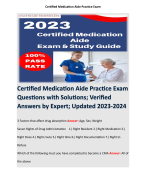 Certified Medication Aide Practice Exam Questions with Solutions; Verified Answers by Expert; Updated 2023-2024