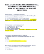 HESI A2 V2 GRAMMAR EXAM 2024 ACTUAL EXAM QUESTIONS AND ANSWERS | GRADED A+ | LATEST EDITION (100 QUESTIONS)