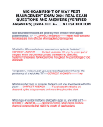 MICHIGAN RIGHT OF WAY PEST MANAGEMENT EXAM 2024 REAL EXAM QUESTIONS AND ANSWERS (VERIFIED ANSWERS) | GRADED A+ | LATEST EDITION