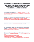 RIGHT OF WAY PEST MANAGEMENT EXAM TEST BANK 2024 REAL EXAM QUESTIONS AND VERIFIED ANSWERS | ALREADY GRADED A+ | LATEST RELEASE