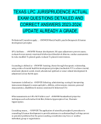 TEXAS LPC JURISPRUDENCE ACTUAL EXAM QUESTIONS DETAILED AND CORRECT ANSWERS 2023-2024 UPDATE ALREADY A GRADE.