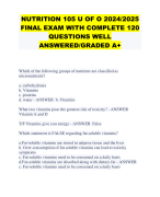 NUTRITION 105 U OF O 2024/2025 FINAL EXAM WITH COMPLETE 120 QUESTIONS WELL ANSWERED/GRADED A+ 