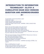 INTRODUCTION TO INFORMATION TECHNOLOGY - EL3701 A CUMULATIVE EXAM 2024 VERSION QUESTION AND ANSWERS/GRADED A+ 