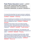 Peak Pilates Education Level 1 LATEST  2023 EXAM QUESTIONS AND CORRECT  DETAILED ANSWERS WITH RATIONALES  (VERIFIED ANSWERS) |ALREADY GRADED A+