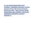 AZ 104 EXAM QUESTIONS WITH CORRECT ANSWERS 2023/2024 Verified Answers Exam with Correct Answers 2023 Exam 2023 - 2024 ACTUAL EXAM QUESTIONS AND CORRECT DETAILED ANSWERS ANSWERS ALREADY GRADED A+