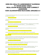 HESI RN HEALTH ASSESSMENT NURSING  V1 EXAM 2023/2024  REAL EXAM QUESTIONS AND CORRECT  ANSWERS  100% GUARANTEED SUCCESS, GRADED A+