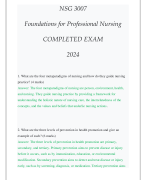 NSG 3007 FOUNDATIONS FOR PROFESSIONAL NURSING COMPLETED EXAM 2024