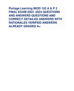 Portage Learning BIOD 152 A & P 2 FINAL EXAM 2023 -2024 QUESTIONS AND ANSWERS QUESTIONS AND CORRECT DETAILED ANSWERS WITH RATIONALES VERIFIED ANSWERS ALREADY GRADED A+