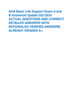 AHA Basic Life Support Exam A and B Answered Update 023-2024 ACTUAL QUESTIONS AND CORRECT DETAILED ANSWERS WITH RATIONALES VERIFIED ANSWERS ALREADY GRADED A+