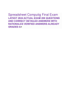 Spreadsheet Computig Final Exam LATEST 2024 ACTUAL EXAM 200 QUESTIONS AND CORRECT DETAILED ANSWERS W