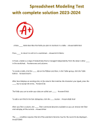 Spreadsheet Modeling Test  with complete solution 2023-2024