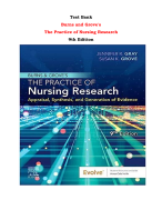 Test Bank For Burns and Grove's  The Practice of Nursing Research 9th Edition By Jennifer R. Gray, Susan K. Grove |All Chapters,  Year-2023/2024|