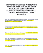 WISCONSIN PESTICIDE APPLICATOR PRACTICE TEST AND STUDY GUIDE REAL EXAM QUESTIONS AND CORRECT ANSWERS | GRADED A+ | LATEST EDITION (2024) | JUST RELEASED!