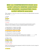 BIOS 252 COMPREHENSIVE EXAM 2023  LATEST UPDATE VERIFIED QUESTIONS  AND ANSWERS| GUARANTEED PASS|  LATEST UPDATE 2023/2024