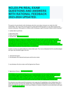 NCLEX-PN REAL EXAM QUESTIONS AND ANSWERS WITH RATIONAL FEEDBACK 2023-2024 UPDATED.