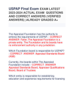 USPAP Final Exam EXAM LATEST  2023-2024 ACTUAL EXAM QUESTIONS  AND CORRECT ANSWERS (VERIFIED  ANSWERS) |ALREADY GRADED A+