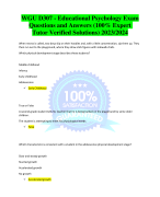 WGU D307 - Educational Psychology Exam Questions and Answers (100% Expert Tutor Verified Solutions) 2023/2024