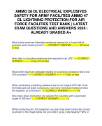 AMMO 28 DL ELECTRICAL EXPLOSIVES SAFETY FOR ARMY FACILITIES AMMO 47 DL LIGHTNING PROTECTION FOR AIR FORCE FACILITIES TEST BANK | LATEST EXAM QUESTIONS AND ANSWERS 2024 | ALREADY GRADED A+