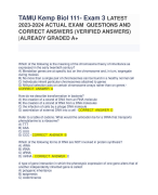 TAMU Kemp Biol 111- Exam 3 LATEST  2023-2024 ACTUAL EXAM QUESTIONS AND  CORRECT ANSWERS (VERIFIED ANSWERS)  |ALREADY GRADED A+