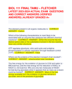 BIOL 111 FINAL TAMU – FLETCHER LATEST 2023-2024 ACTUAL EXAM QUESTIONS  AND CORRECT ANSWERS (VERIFIED  ANSWERS) |ALREADY GRADED A+