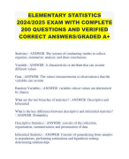 ELEMENTARY STATISTICS 2024/2025 EXAM WITH COMPLETE 200 QUESTIONS AND VERIFIED CORRECT ANSWERS/GRADED A+ 