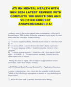 ATI RN MENTAL HEALTH WITH NGN 2024 LATEST REVISED WITH COMPLETE 100 QUESTIONS AND VERIFIED CORRECT ANSWERS/GRADED A+