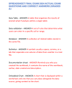 SPREADSHEET FINAL EXAM 2024 ACTUAL EXAM QUESTIONS AND CORRECT ANSWERS |GRADED A+