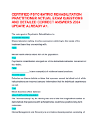 CERTIFIED PSYCHIATRIC REHABILITATION PRACTITIONER ACTUAL EXAM QUESTIONS AND DETAILED CORRECT ANSWERS 2024 UPDATE ALREADY A+.