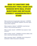 BIOD 151 ANATOMY AND PHYSIOLOGY FINAL EXAM 2024 VERSION WITH REAL STUDY QUESTIONS AND DETAILED CORRECT ANSWERS/RATED 5 STARS 