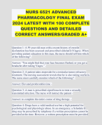 NURS 6521 ADVANCED PHARMACOLOGY FINAL EXAM 2024 LATEST WITH 100 COMPLETE QUESTIONS AND DETAILED CORRECT ANSWERS/GRADED A+ 