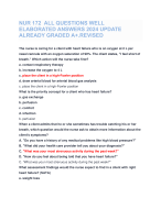 NUR 172  ALL QUESTIONS WELL ELABORATED ANSWERS 2024 UPDATE ALREADY GRADED A+.REVISED