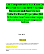 ATI Comprehensive Exit Exam 20 Different Versions 3500 + Verified Questions and Answers Best Guide for Exam Preparation 100 % Satisfaction Guaranteed