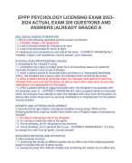 EPPP PSYCHOLOGY LICENSING EXAM 2023- 2024 ACTUAL EXAM 200 QUESTIONS AND  ANSWERS |ALREADY GRADED A